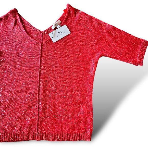H by Halston Red Sequin Top Silver Medium - Picture 1 of 8